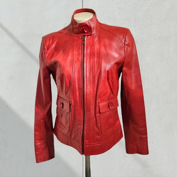 Terry Lewis Classic Luxuries Jackets & Blazers - Terry Lewis Vintage Red Leather Zippered Cropped Jacket
